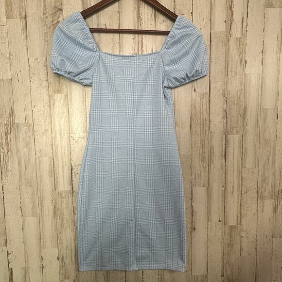 Rue21 Y2K Babydoll Dress XS Soft Girl Pastel Blue Plaid Coquette Sweetheart Neck - Picture 2 of 11